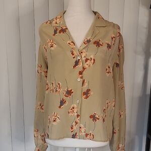 Vtg. Carol Little For Saint- Tropez West Water Lily Button-Up Blouse